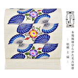 本場琉球びんがた名古屋帯 桔梗と扇 ( 未仕立て )