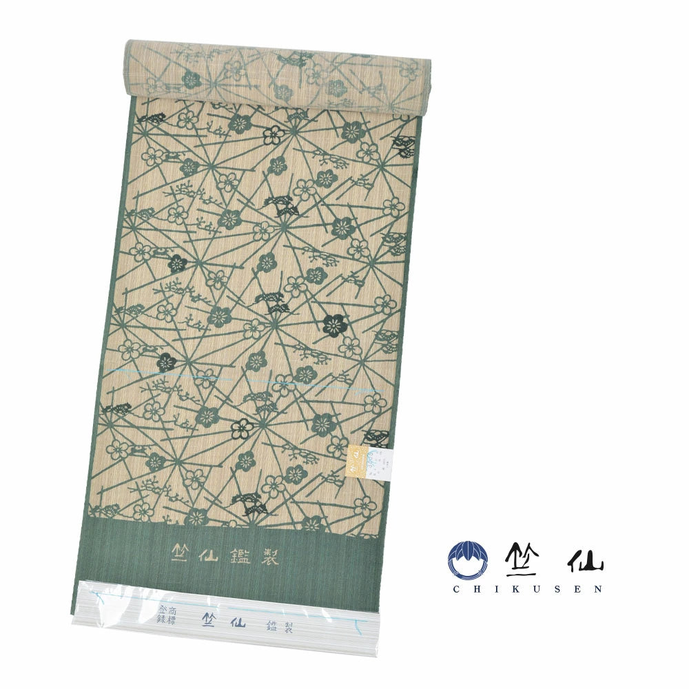 竺仙 浴衣 松煙べんがら染め No.3006 梅 松 グリーン 反物 – きもの