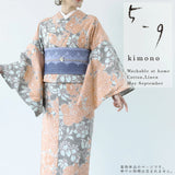 【2024】 5-9kimono 綿麻着物 フラワーオンシルエット